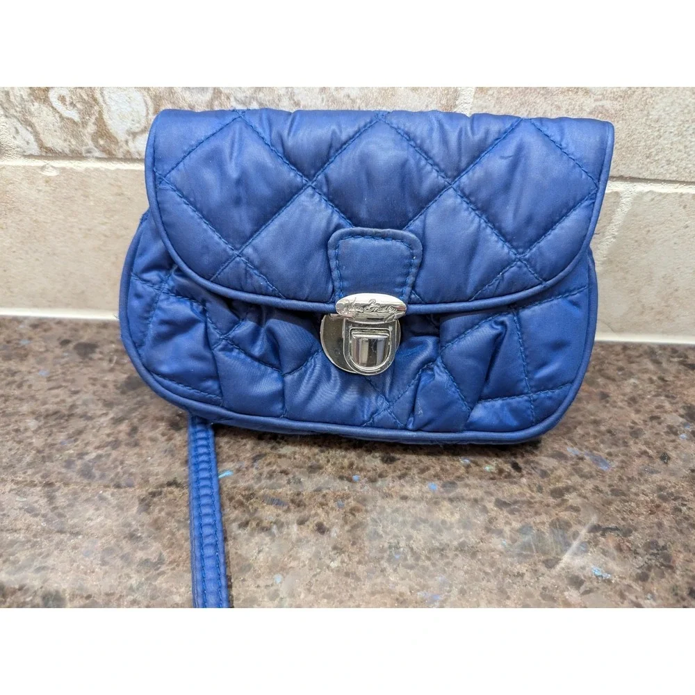 Small Vera Bradley Puffy‎ Wristlet Wallet Navy Blue Silver Retro Inside Purse - Picture 2 of 11